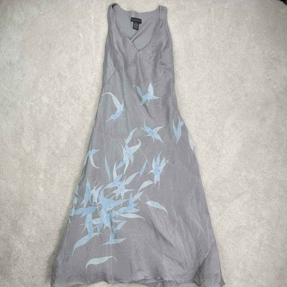 Vintage Y2K Banana Republic 100% Silk Floral Midi Dress Women's 2 Lined Gray